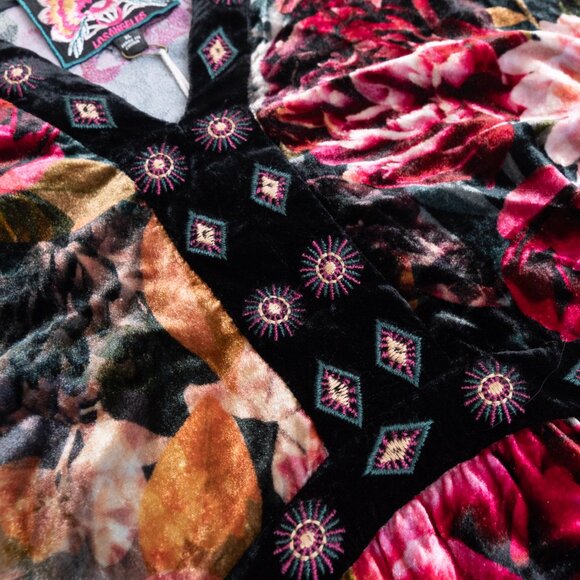 Johnny Was Rosa Velvet Front Notch Dress Floral Maxi Boho Silk Blend Size XL - Picture 9 of 16